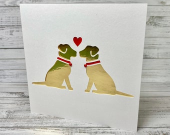 Personalised Puppy Dog Couple In Love Papercut Card For Wedding Anniversary- Engagement- Fathers Day- Dog Lover- Animal By Cards HKdesign8