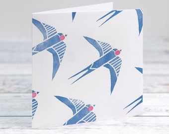 Hand Printed Swallows Card – Lino Cut Art, Any Occasion