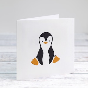 Carte de voeux baby pingouin avec personnalisation gratuite ! Pour un nouveau-né - Anniversaire d'enfant - Baby shower - Plus de jolis bébés animaux ici