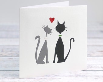 Cartão personalizado com recorte de papel para casal de gatos – Aniversário, Noivado