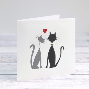 Personalisierte Katzenpaar mit Liebesherz Papercut Karte für Hochzeitstag- Verlobung, Valentines- Hochzeitseinladung- I Love You