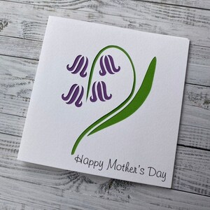Bluebells Happy Mothers Day Card- Può essere personalizzato all'interno e pubblicato direttamente- Spring Flowers Papercut Card per la mamma- Fatto a mano su ordinazione-