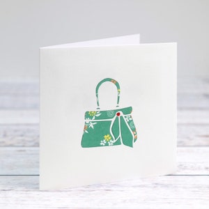 Cartão de bolsa com estampa floral e joia vermelha para aniversário, obrigado, melhora logo, convite de festa, para amiga, mãe ou irmã,