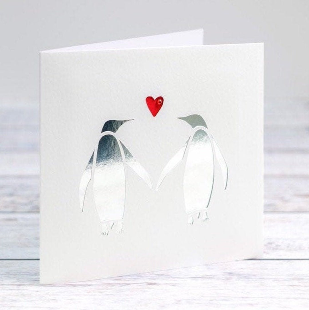 Personalized Silver Penguin Couple Card – Anniversary, Wedding ...