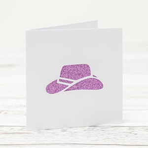 Cowgirl of Cowboy Hat Glitter Card Voor Verjaardag-Cowboy Party- Western Uitnodiging- Paarse Glitter Cowgirl Hat Card- Door HKdesign8