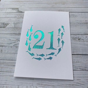 21st Birthday Card With Shoal of Fish Horseshoe. A Stunning and Unique Handmade Papercut Card For Son, Daughter, Grandson, Nephew, Godson image 3