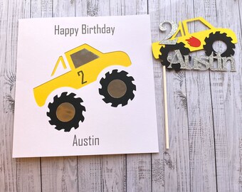 Personalized Monster Truck Birthday Card, Silver Accents (20cm)
