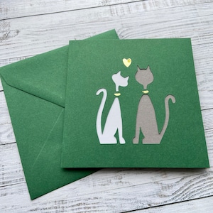 Carte personnalisée de couple de chat avec Love Heart Papercut pour la Saint-Valentin- Anniversaire- Mariage- Je t’aime- Fait à la main sur commande par HKdesign8