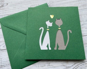 Personalized Cat Couple Card – Anniversary, Wedding Papercut Card