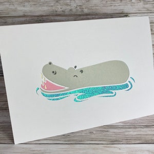Biglietto di auguri ritagliato con ippopotamo in acqua per ogni occasione - Personalizzazione gratuita - Biglietto con ippopotamo - Altri biglietti di auguri unici su HKdesign8