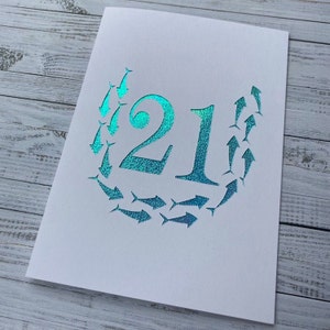 21st Birthday Card With Shoal of Fish Horseshoe. A Stunning and Unique Handmade Papercut Card For Son, Daughter, Grandson, Nephew, Godson image 4