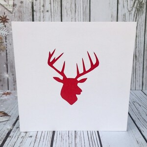 Reindeer Christmas Cards and Party Invitations for the Festive Season Available in a Variety of Colours Handcut and Designed By HKdesign8 White & Red