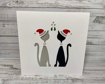 Same Sex Cat Couple Under The Mistletoe Papercut Christmas Card- LGBT Card For Your Loved Ones- Gay Cat Couple- Unique Cards By HKdesign8