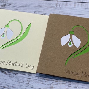 Carte de fête des mères heureuse perce-neige-peut être personnalisée à l'intérieur et publiée directement-je t'aime maman-carte de fleurs de printemps-fait main par HKdesign8