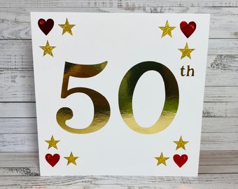 Handmade 50th Anniversary Card – Golden Papercut, Personalizable