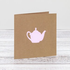 Roze theepot Papercut-wenskaart met blanco binnenkant en geschikt voor elke gelegenheid. Afternoon Tea, Tea Lover Card, kaart voor moeder, Engelse thee