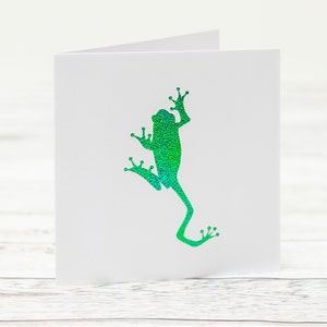 Biglietto d'auguri in carta ritagliata con motivo a rana arboricola per qualsiasi occasione: compleanno, ringraziamento, pronta guarigione, anniversario, semplicemente così, design tropicale a forma di rana arboricola.