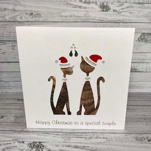 Tarjeta navideña con pareja de gatos de Bengala enamorados: tarjeta navideña para marido, mujer, novio, novia o amantes de los gatos. Disponible en otros colores de razas de gatos