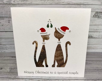 Bengal Cat Couple In Love Christmas Card- Xmas Card For Husband- Wife- Boyfriend-Girlfriend or Cat Lovers- Other Cat Breed Colours Available