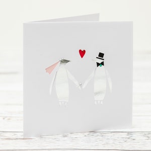 Carte de mariage personnalisée Silver Penguin Couple Papercut Pour mariée et marié- Invitation de mariage- M. et Mme Carte- Carte pour femme ou mari