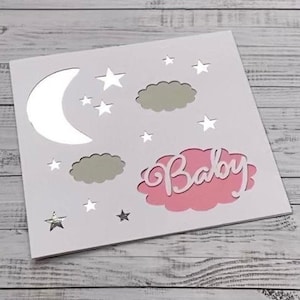 Novo cartão de bebê personalizado com lua, nuvens e estrelas para neta-neto-sobrinha-sobrinho-chá de bebê-novos pais-por HKdesign8
