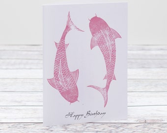 Koi Carp Hand Printed Card – Japanese Fish Lover Gift