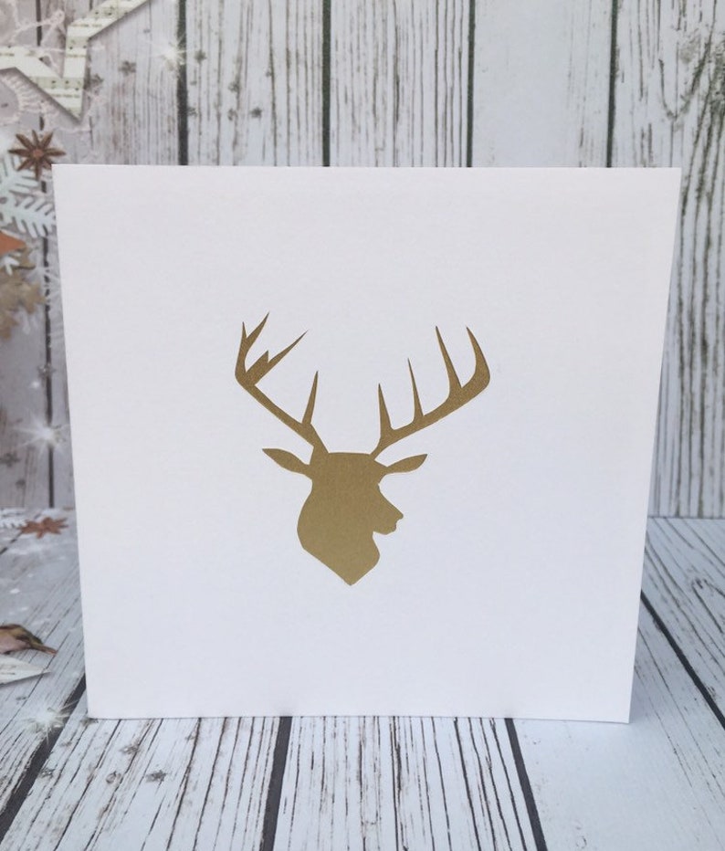 Reindeer Christmas Cards and Party Invitations for the Festive Season Available in a Variety of Colours Handcut and Designed By HKdesign8 White & Gold