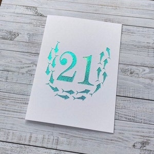 21st Birthday Card With Shoal of Fish Horseshoe. A Stunning and Unique Handmade Papercut Card For Son, Daughter, Grandson, Nephew, Godson image 1