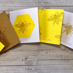 Honey Bee Linocut Kaarten voor verjaardag- Note Cards- Dank u- Get Well Soon-Missing You- Gratis personalisatie- Hand gedrukt door HKdesign8