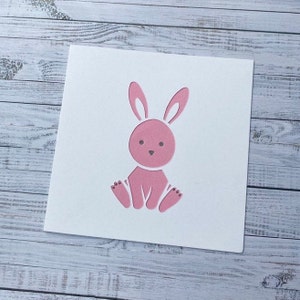 Biglietto di auguri personalizzato con coniglietto pasquale rosa - Buona Pasqua - Biglietto di auguri per il primo compleanno di una bambina - Figlioccia - Baby Shower - Neo-genitori - Nipote