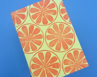 Fresh Oranges Greeting Card for any occasion, original linocut print by HKdesign8