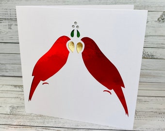Love Birds Under The Mistletoe Papercut Christmas Card- A Special Hand Cut Card for Your Loved One Which Can Be Personalised- By HKdesign8