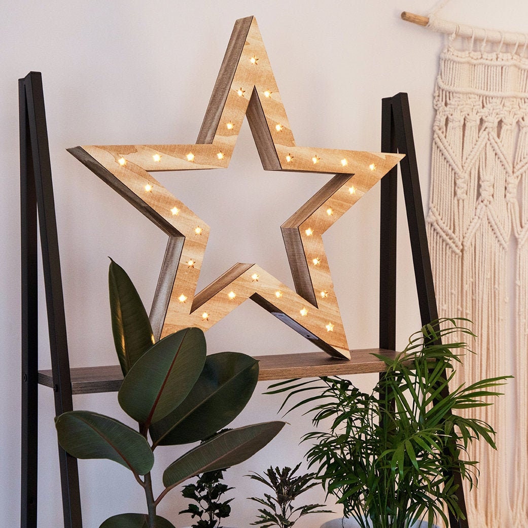 Wooden Star Light With 30 LED Warm Glow Lights for Home or Wedding