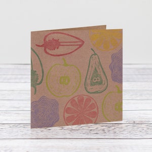 Carta Linoleografia Frutta e Verdura per Ogni Occasione - Carta Cibo Vegetariano o Vegano - Carta Inaugurazione Casa - Biglietti di Auguri - Biglietto di Ringraziamento - Amante del Cibo