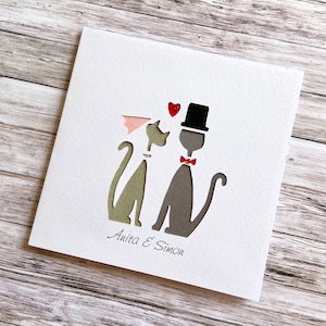 Cartão de casamento personalizado para noivos no dia do casamento | Cartão de casal de gato para marido ou esposa | Cartão Mr e Mrs feito à mão sob encomenda