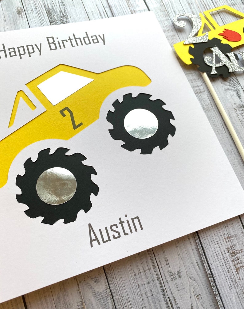 Birthday Cake Toppers Personalised with Name and Age, Monster Truck, Digger, Excavator, Steam Train, Fire Engine, Tractor, Handmade To Order zdjęcie 10