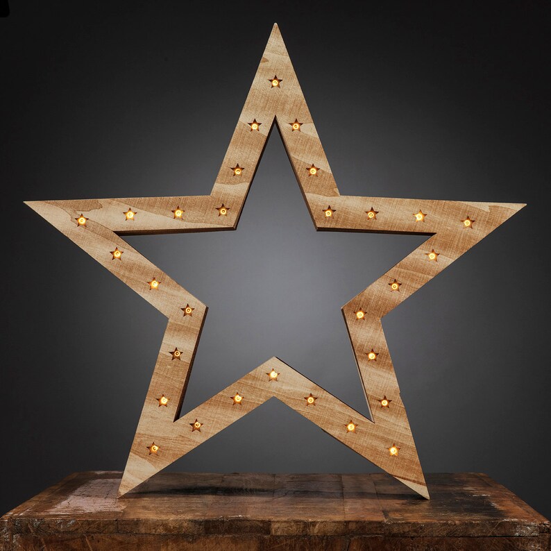 Luz de la estrella de madera con 30 luces led de resplandor Etsy