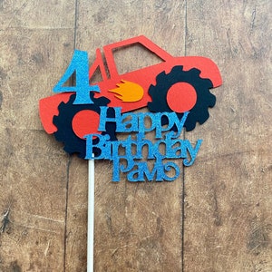 Monster Truck Happy Birthday Cake Topper Personalised with Name and Age. Choice of Truck and Glitter Colours. Handmade To Order.