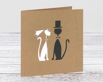 Personalised Papercut Cat Wedding Card For Bride & Groom, Mr and Mrs Cats Card, Card for New Wife or Husband, Wedding Card Box, Cat Card,