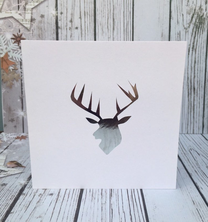 Reindeer Christmas Cards and Party Invitations for the Festive Season Available in a Variety of Colours Handcut and Designed By HKdesign8 White & Silver