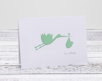 Handcrafted Stork New Baby Card, Papercut Design