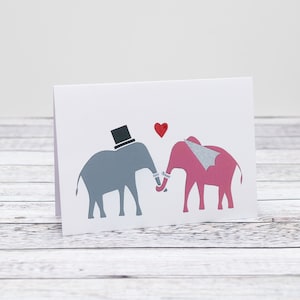 Carte de mariage personnalisée éléphant couple amoureux - carte Mr et Mme - carte pour jeunes mariés, carte de félicitations pour les jeunes mariés - par HKdesign8