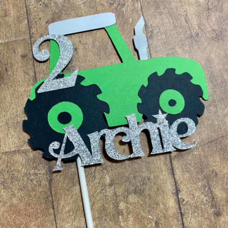 Birthday Cake Toppers Personalised with Name and Age, Monster Truck, Digger, Excavator, Steam Train, Fire Engine, Tractor, Handmade To Order Tractor Ted