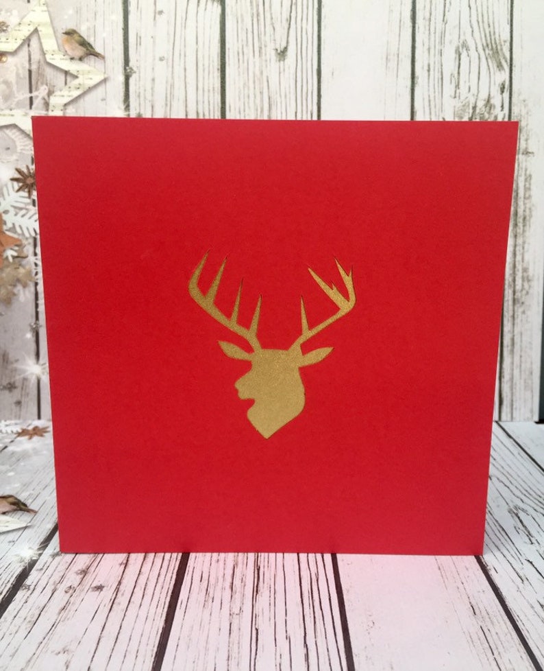 Reindeer Christmas Cards and Party Invitations for the Festive Season Available in a Variety of Colours Handcut and Designed By HKdesign8 image 1