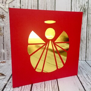 Anjo Santo de Natal com Cartão de Saudação Halo Papercut para a Celebração Religiosa do Natal. Festivo. Ouro, prata, brilho. Hkdesign8