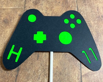 Personalized Gamer Cake Topper – Neon Birthday Party Decoration