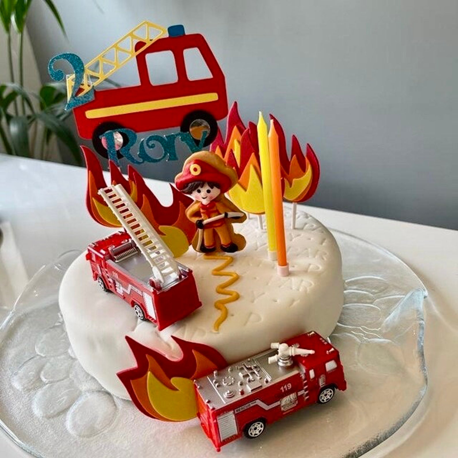 Fire Racing Cake Design Fire Engine Cake Topper - Fire Truck Cake Decoration- Can Be ...