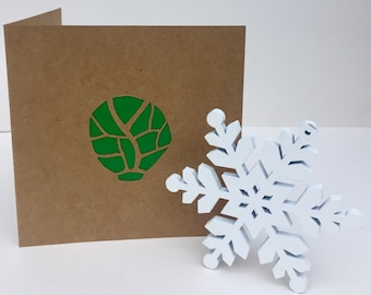 Brussel Sprout Papercut Greeting Card For Christmas or Random Card for Someone Who Loves or Hates Brussel Sprouts. Blank Inside.