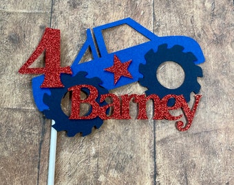 Personalized Monster Truck Glitter Cake Topper – Birthday Party Decor