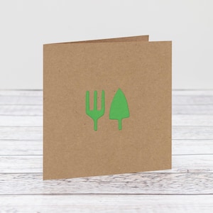 Garden Spade and Fork Birthday Card, Thank You Card, Gardener Card, Handmade Papercut Card for garden lover.